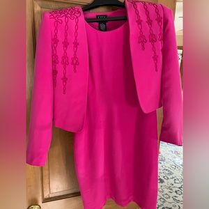 Gorgeous hot pink simple dress with an embroidered jacket
